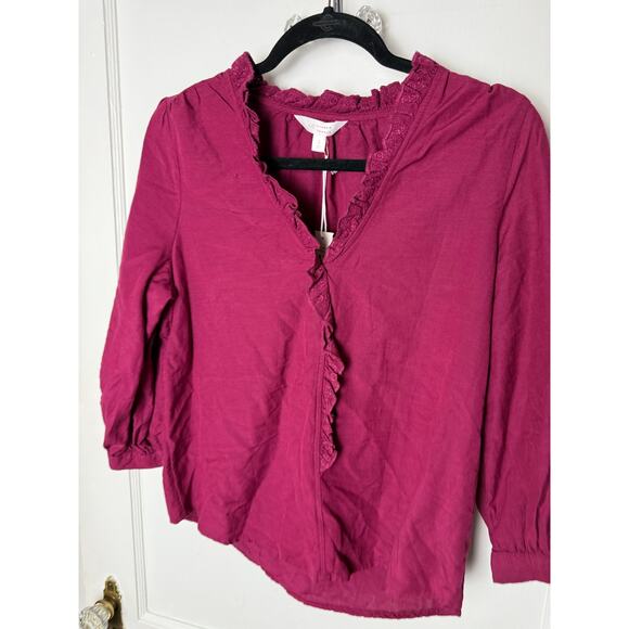 LC Lauren Conrad Blouse Women's Small Deep Pink Ruffle Girly Feminine NEW - Picture 2 of 9